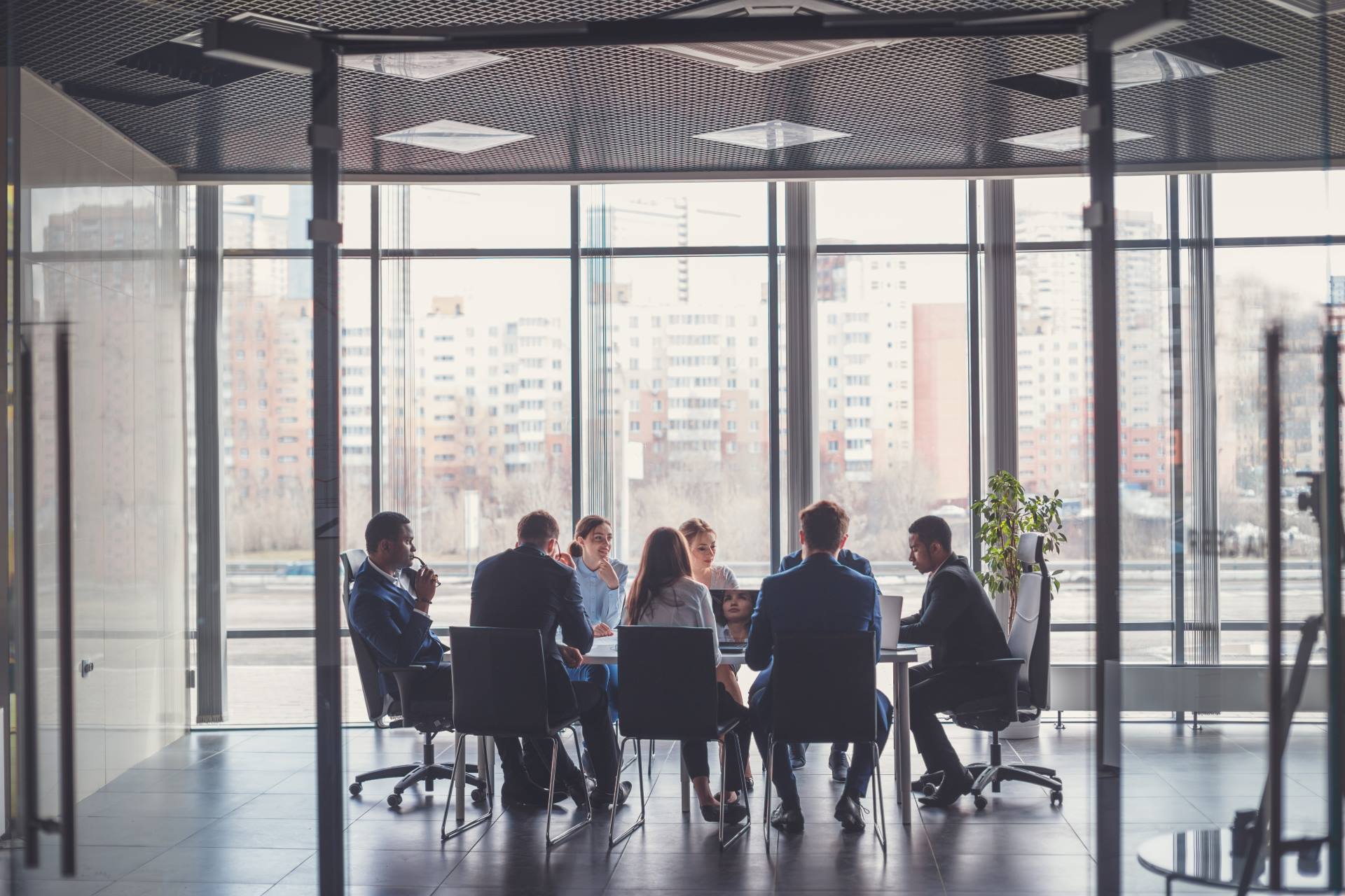 A group of people having a meeting