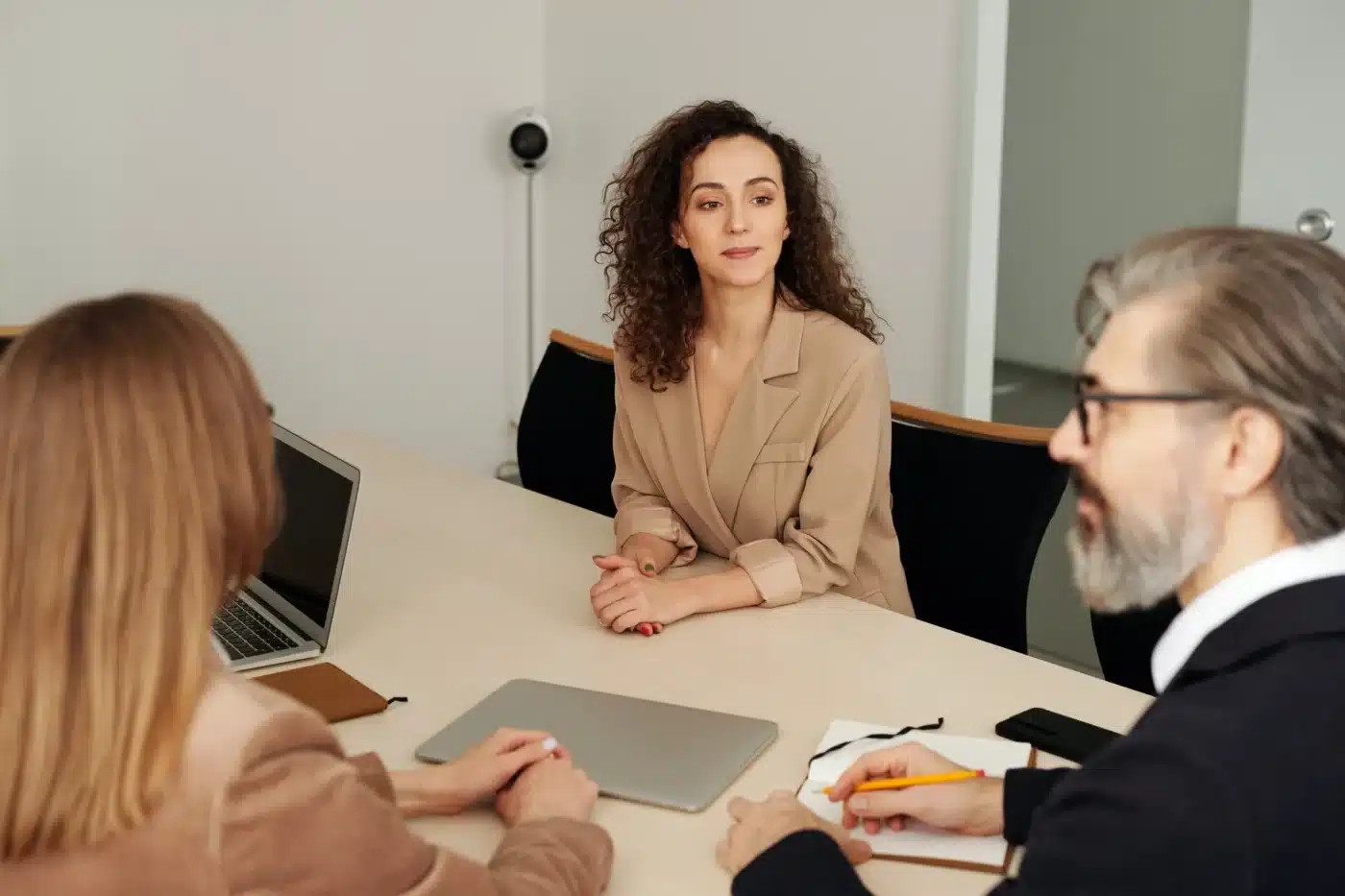 A woman having an interview