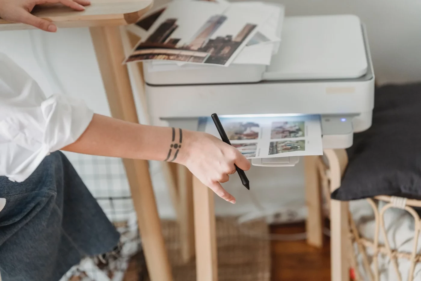 A woman printing photos