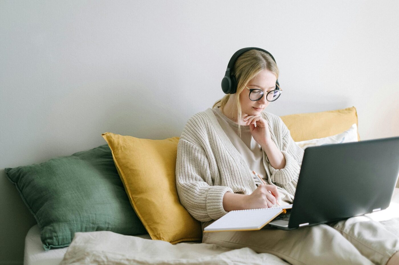 A woman working on a laptop